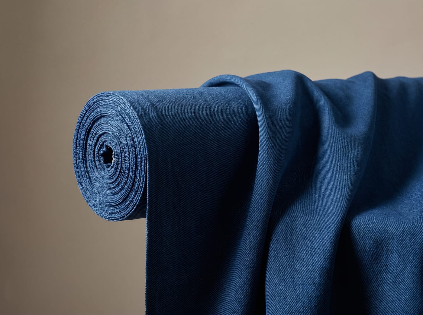 Solid piece-dyed cotton twill in a deep even indigo blue